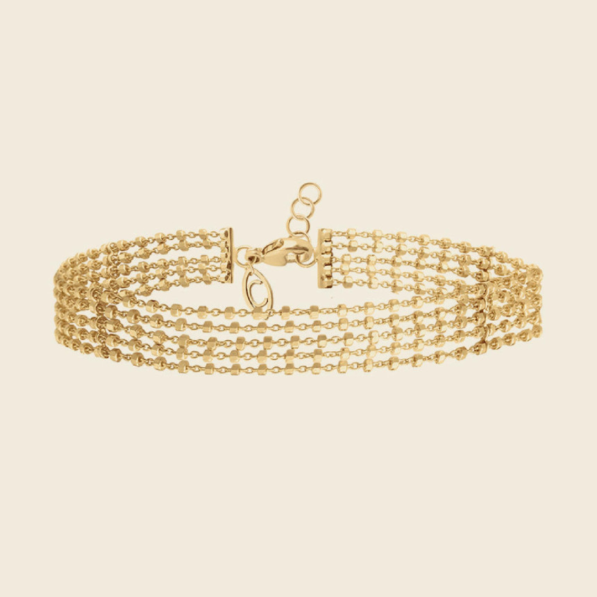 Bracelet Diamantée 5 chaînes en or jaune 18 carats pour Femme