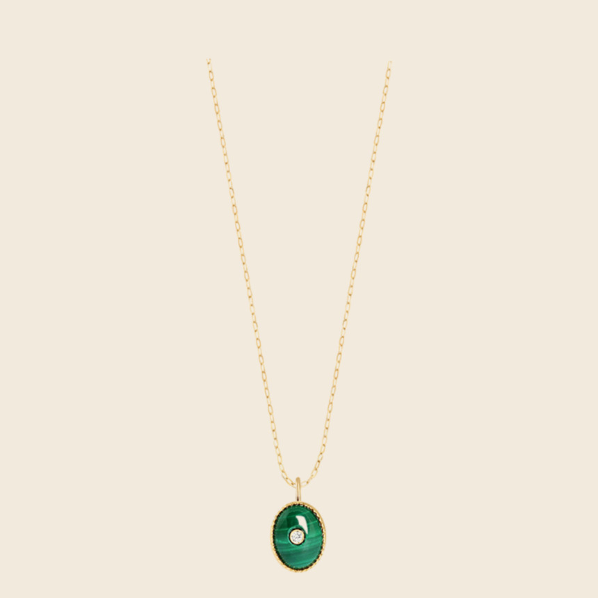 Collier TALISMAN Malachite en or jaune 18 carats