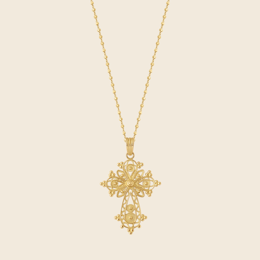 ORMA necklace with cross pendant and 50cm diamond chain 18K yellow gold - Charlet Bijoux