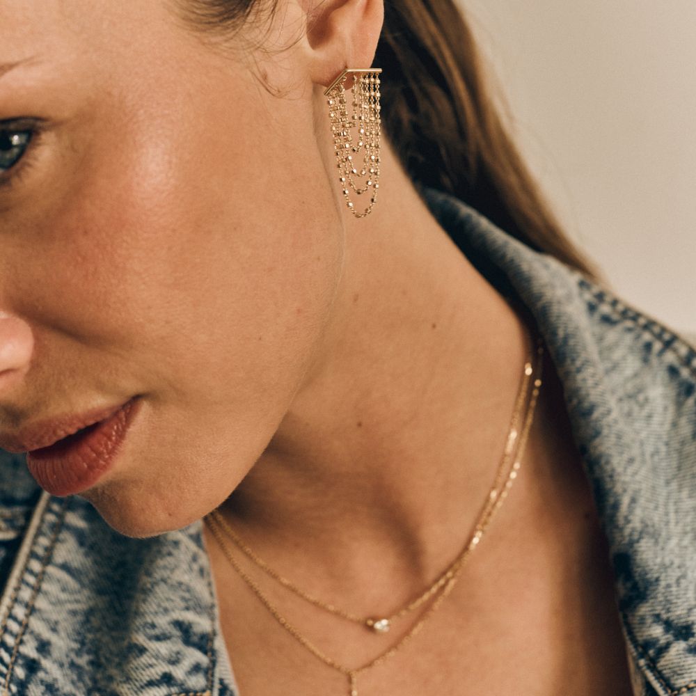 Boucle d'oreille DIAMANTEE 3 chaînes (à l'unité) - Charlet Bijoux